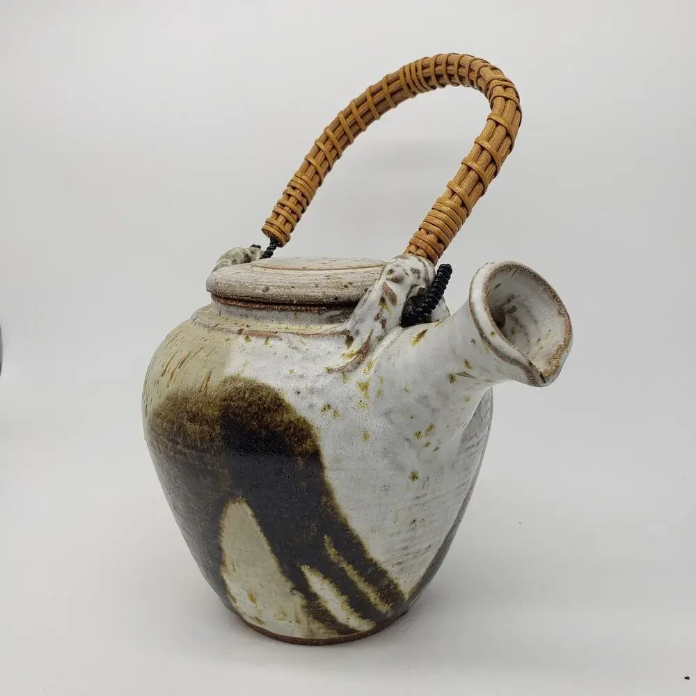 VTG Drip Glazed‎ Stoneware Teapot Artist Signed. Elephant Trunk Down -Prosperity